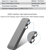 6-in-1 Type-C hub with specifications on a white background