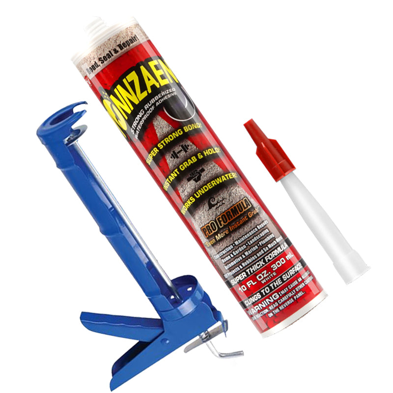 Caulking gun with a red and white canister on a white background