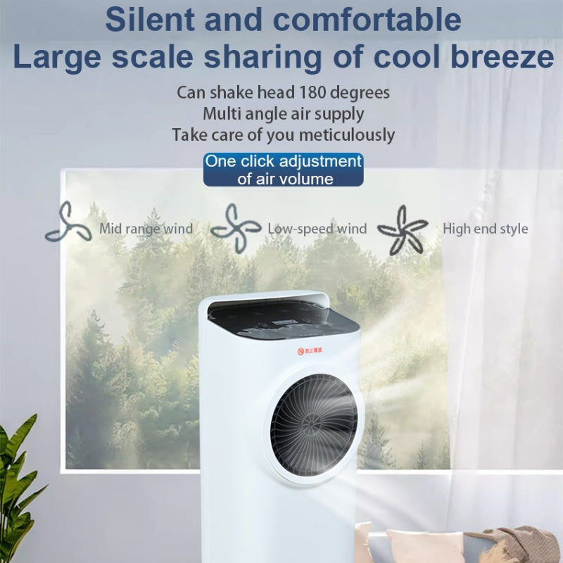 Air cooler with features highlighted on a light gray background