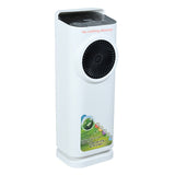 White air purifier with black fan on a white background
