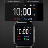 Smartwatch displaying screen with 'Previous generation' and 'Second generation TFT' text above it on a dark background.