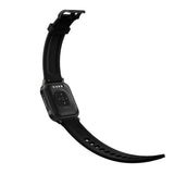 Black smartwatch with band on a white background
