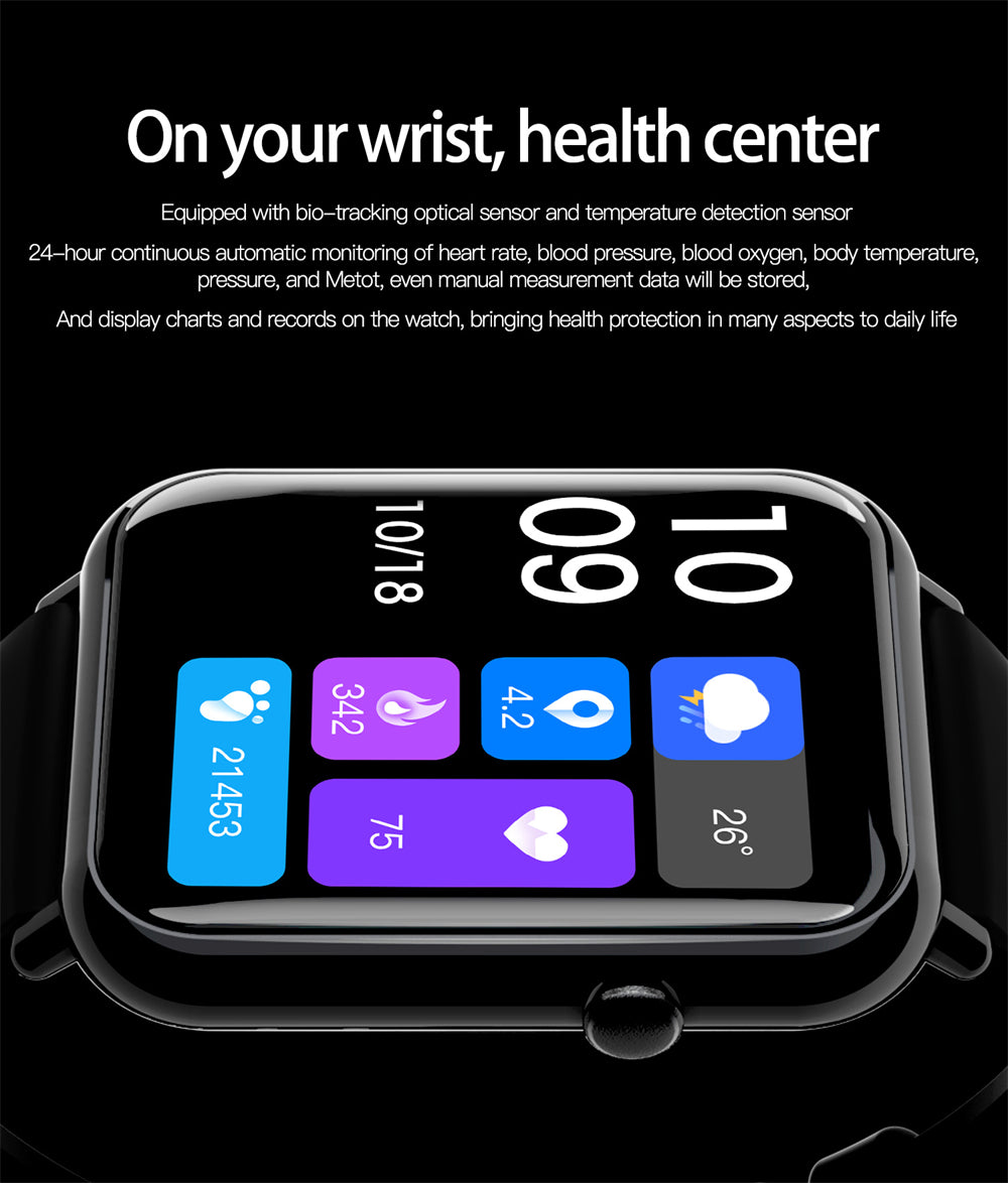 Smartwatch with health monitoring features on a black background