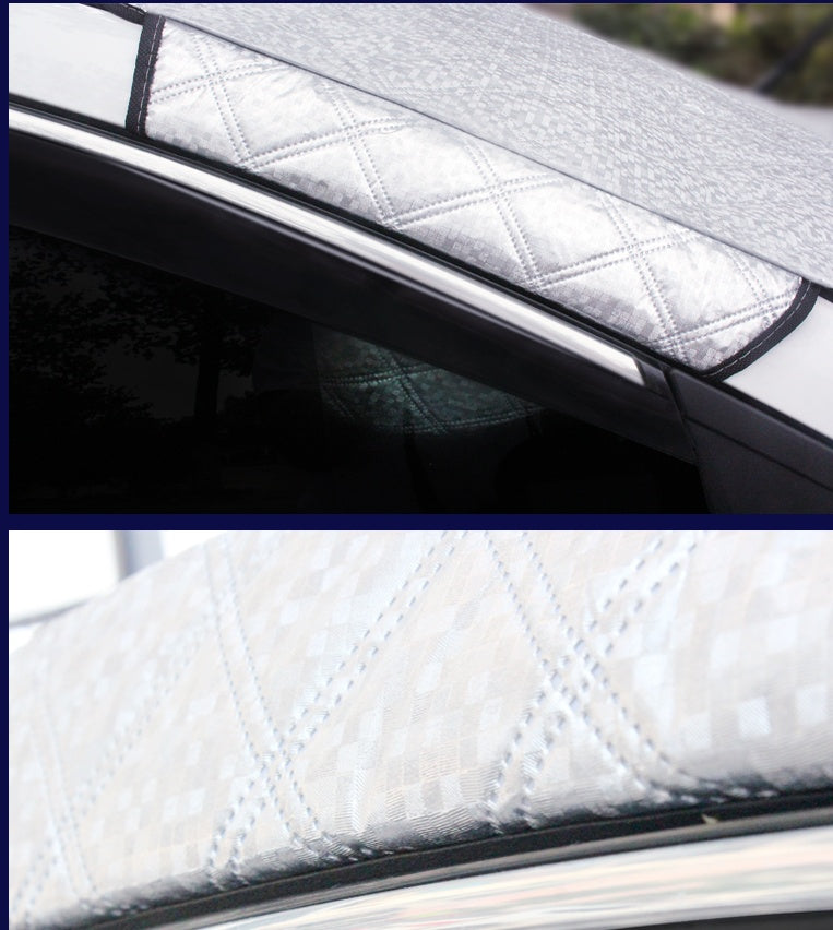 Car window sunshade with quilted design on a car window