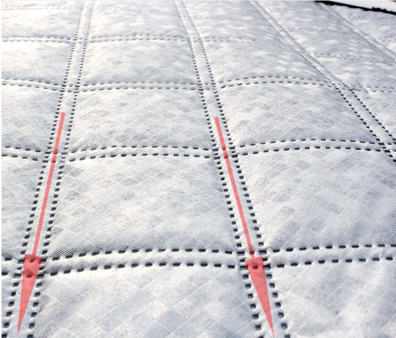 Close-up of a quilted fabric surface with stitching details