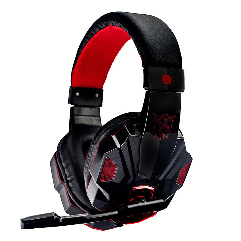 Black and red gaming headset on a white background