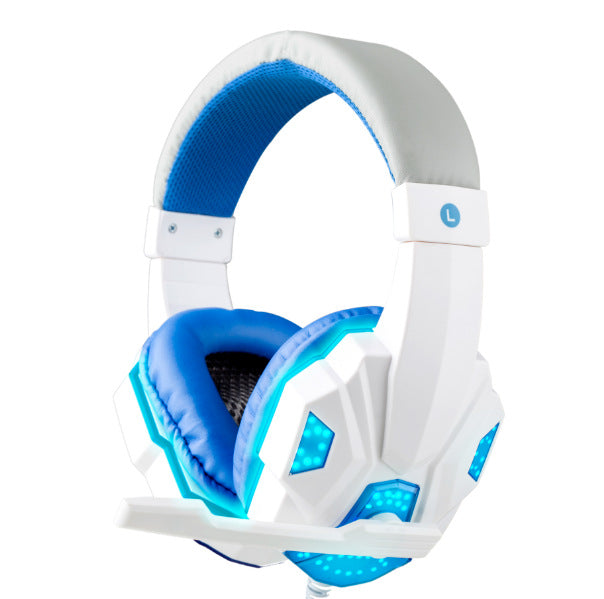 White and blue gaming headset on a white background