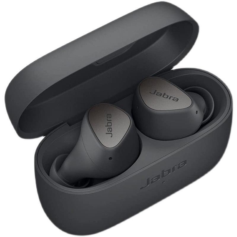 Jabra wireless earbuds in a black case on a white background