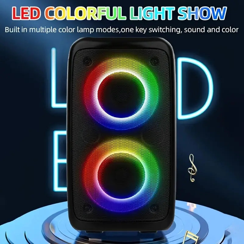 Large outdoor wireless boombox speaker featuring disco party lights, TWS pairing, and powerful subwoofer bass