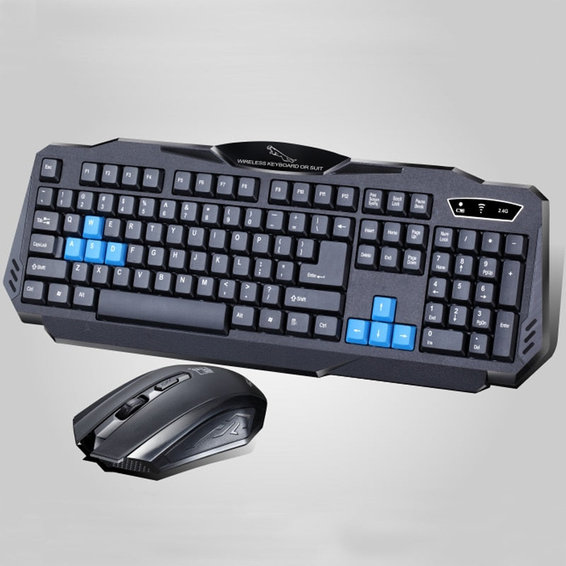 Gaming keyboard and mouse set on a gray background