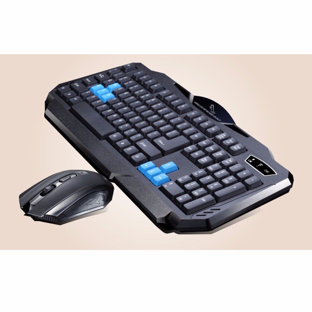Black ergonomic wireless keyboard and mouse combo with colorful design