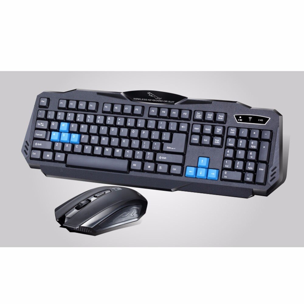 Black ergonomic wireless keyboard and mouse combo with colorful design