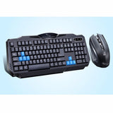 Black ergonomic wireless keyboard and mouse combo with colorful design