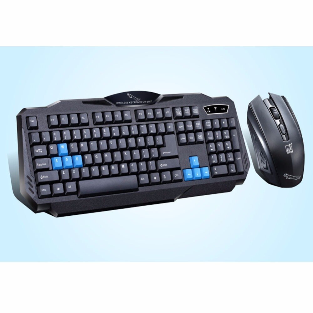 Black ergonomic wireless keyboard and mouse combo with colorful design