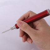 Hand holding a red screwdriver against a white background