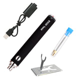 Black electronic device with components on a white background