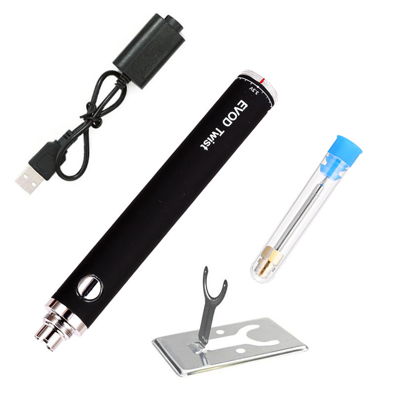 Black electronic device with components on a white background