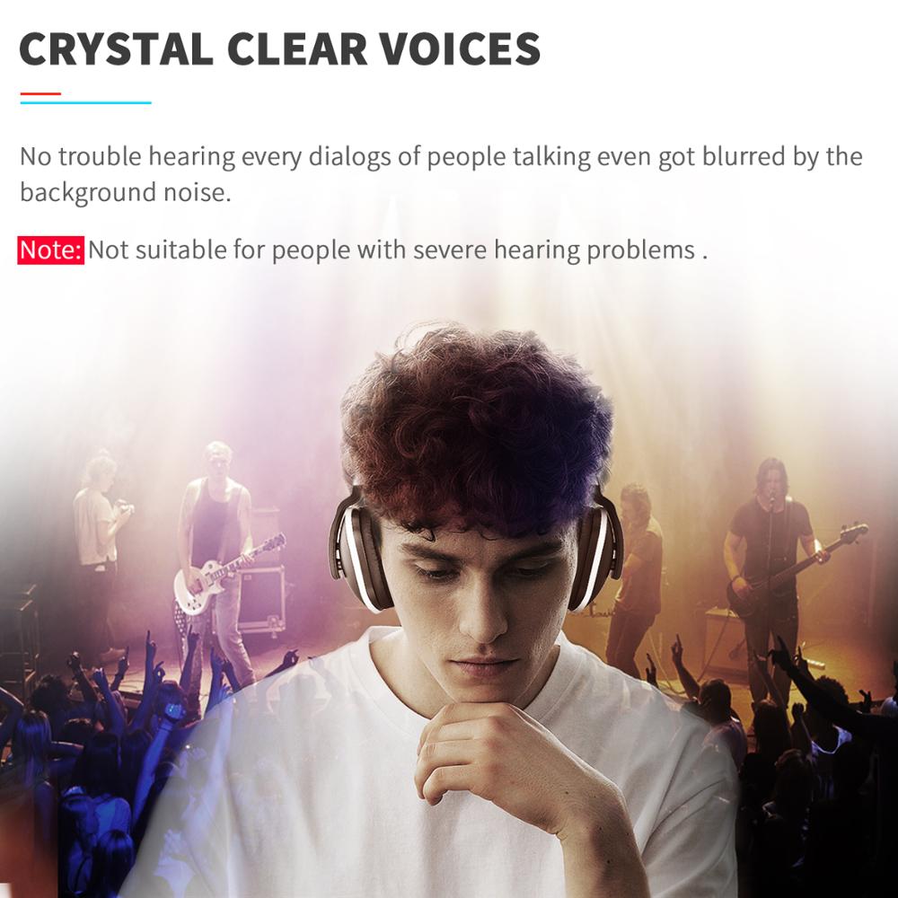 Person wearing headphones with a concert background, text about audio quality.
