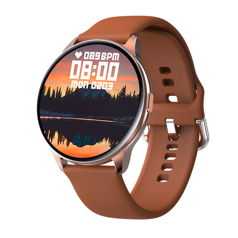 Smartwatch with a brown strap on a white background