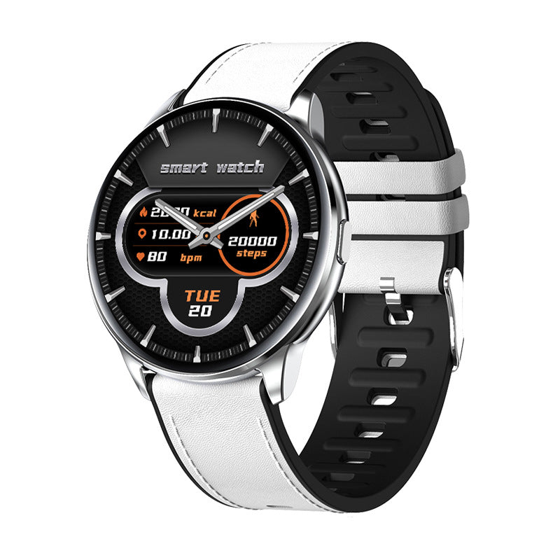 Smartwatch with black and white band on a white background