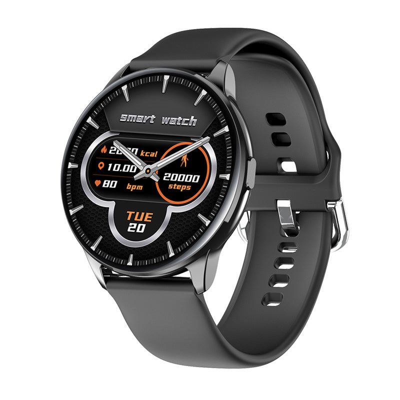 Smartwatch with a black strap on a white background