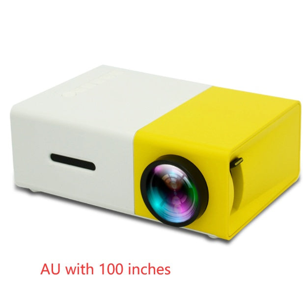 Yellow and white portable projector on a white background