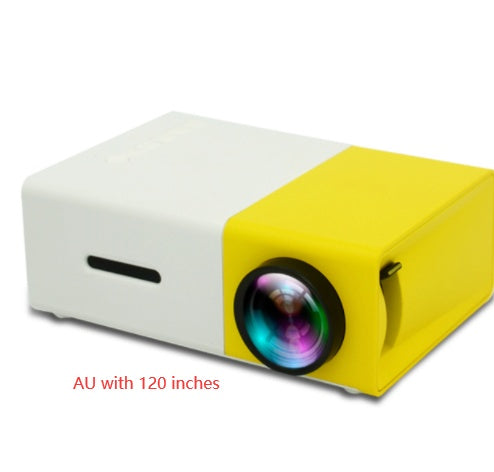 Yellow and white portable projector on a white background