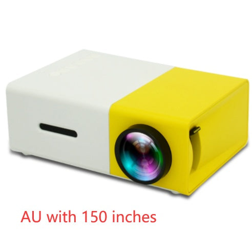 Yellow and white projector with a lens on a white background