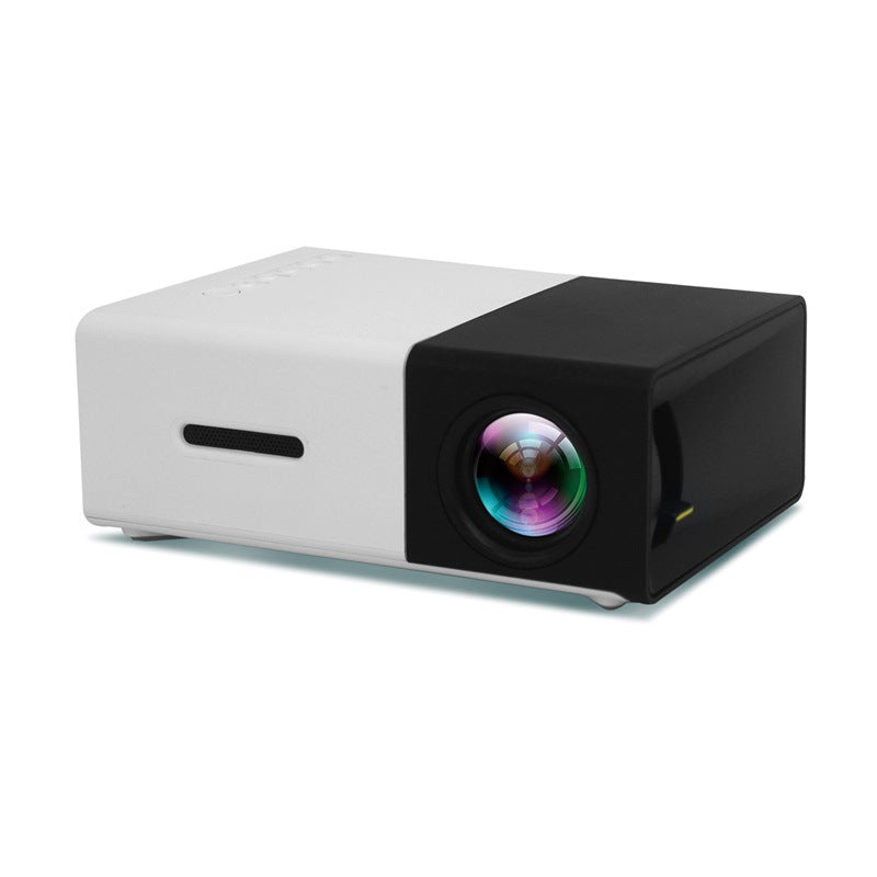 Small projector with lens on a white background