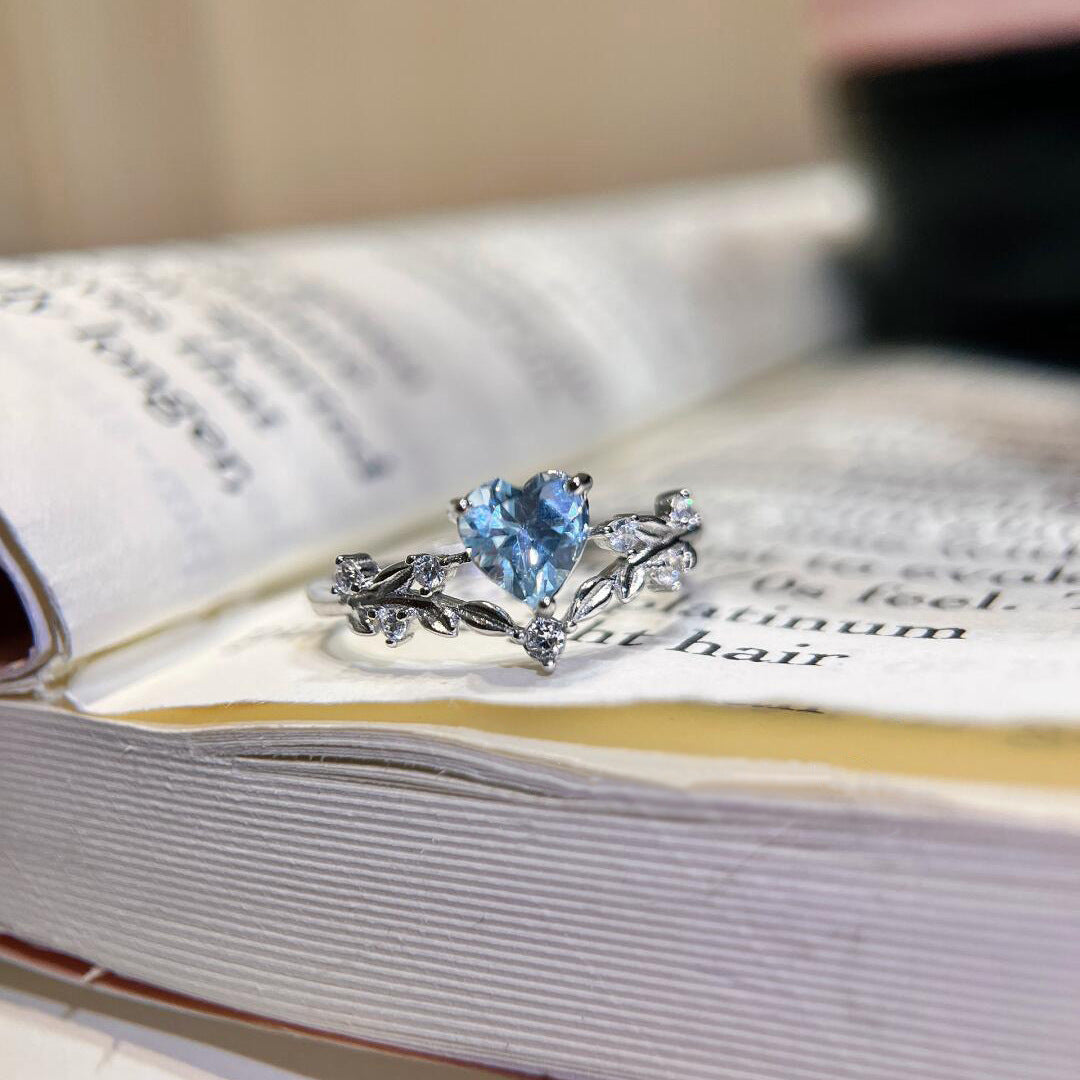 Silver Heart Zircon Open Ring Niche Design Light Luxury Hand Jewelry