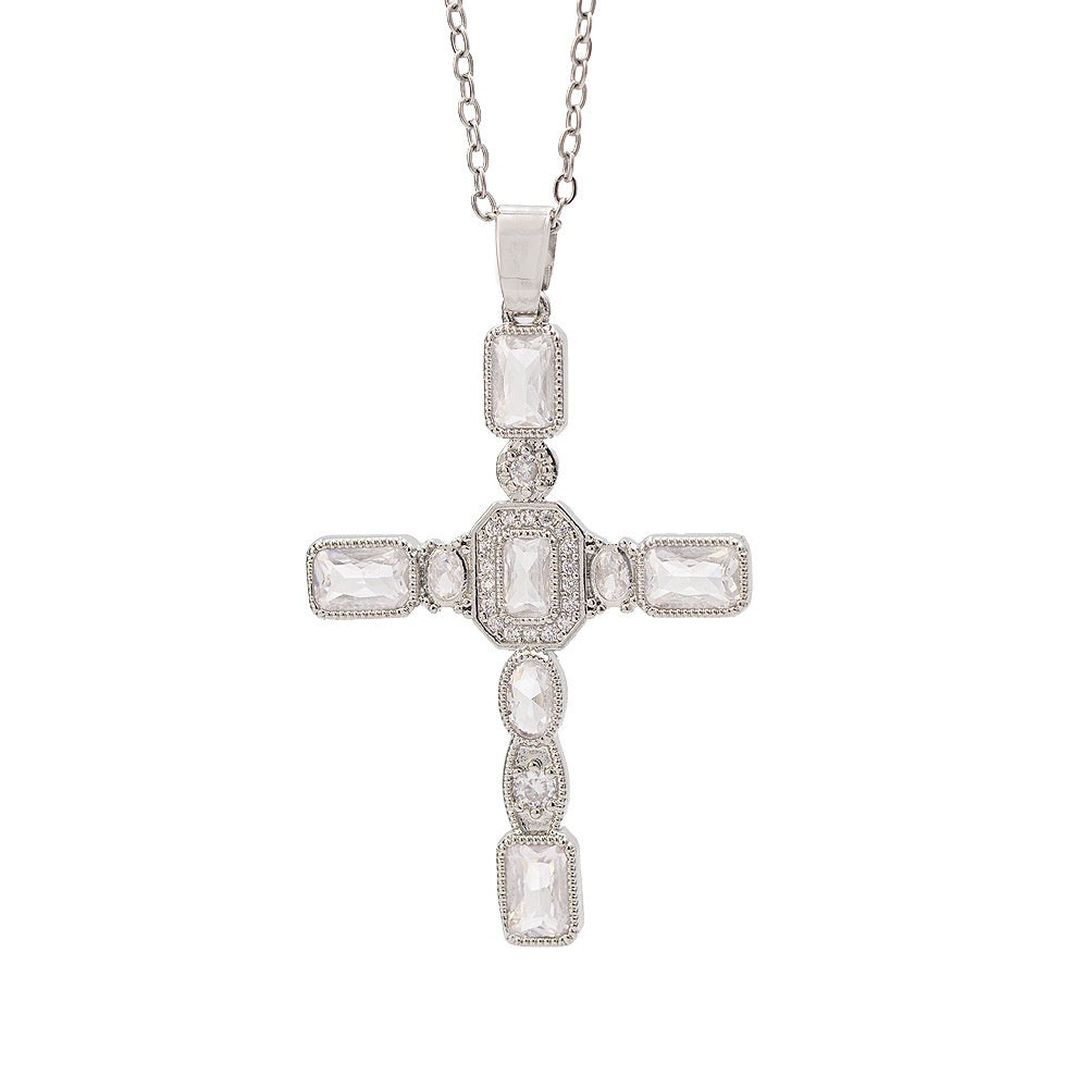 European And American Style Fashionable Colorful Zircon Cross Necklace For Women, Luxurious Look