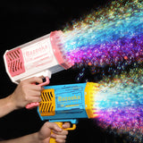 Rocket 69-Hole Bubble Gun – Automatic Soap Bubble Machine with LED Lights