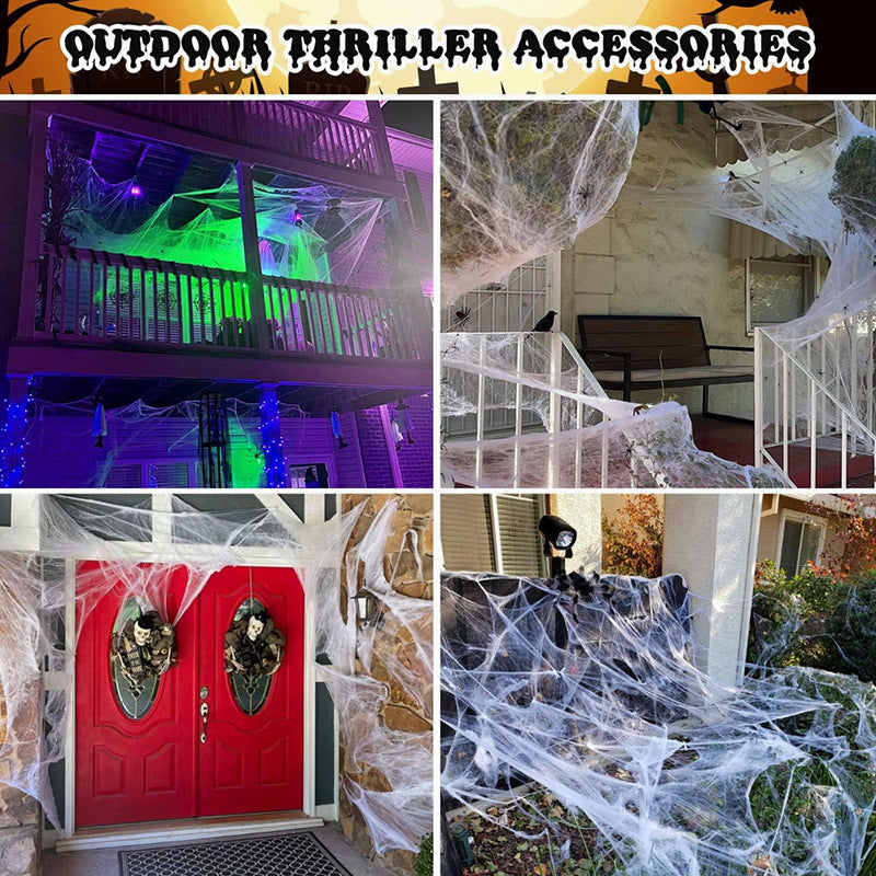 Glow Spider Cotton Halloween Decoration Set Spooky Glowing Web Party Decor