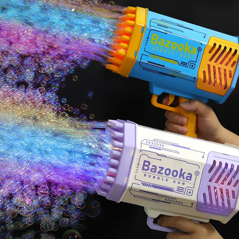Rocket 69-Hole Bubble Gun – Automatic Soap Bubble Machine with LED Lights