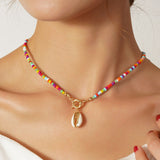 Colorful Rice Bead Shell Pendant Necklace For Women