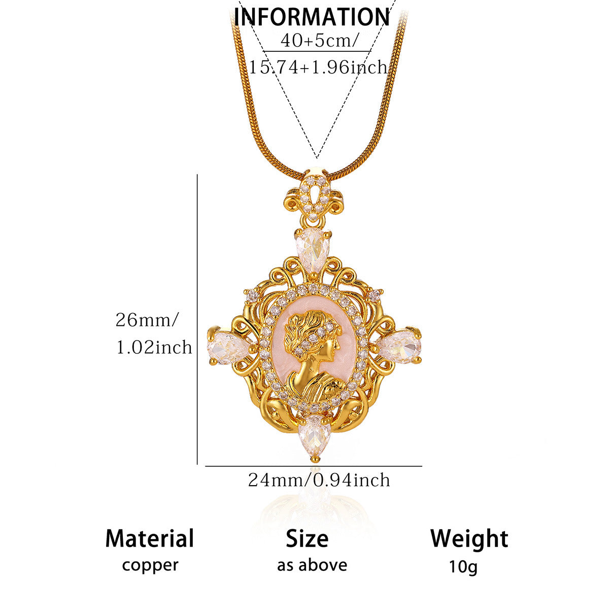 New Copper Zircon Gold-Plated Pendant Necklace