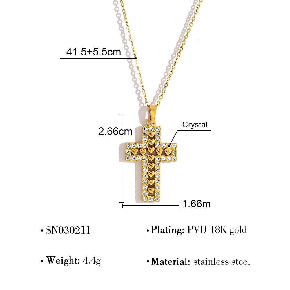 Cross Pendant Full Of Diamonds 18K Gold All-Match Non-Fading Clavicle Chain