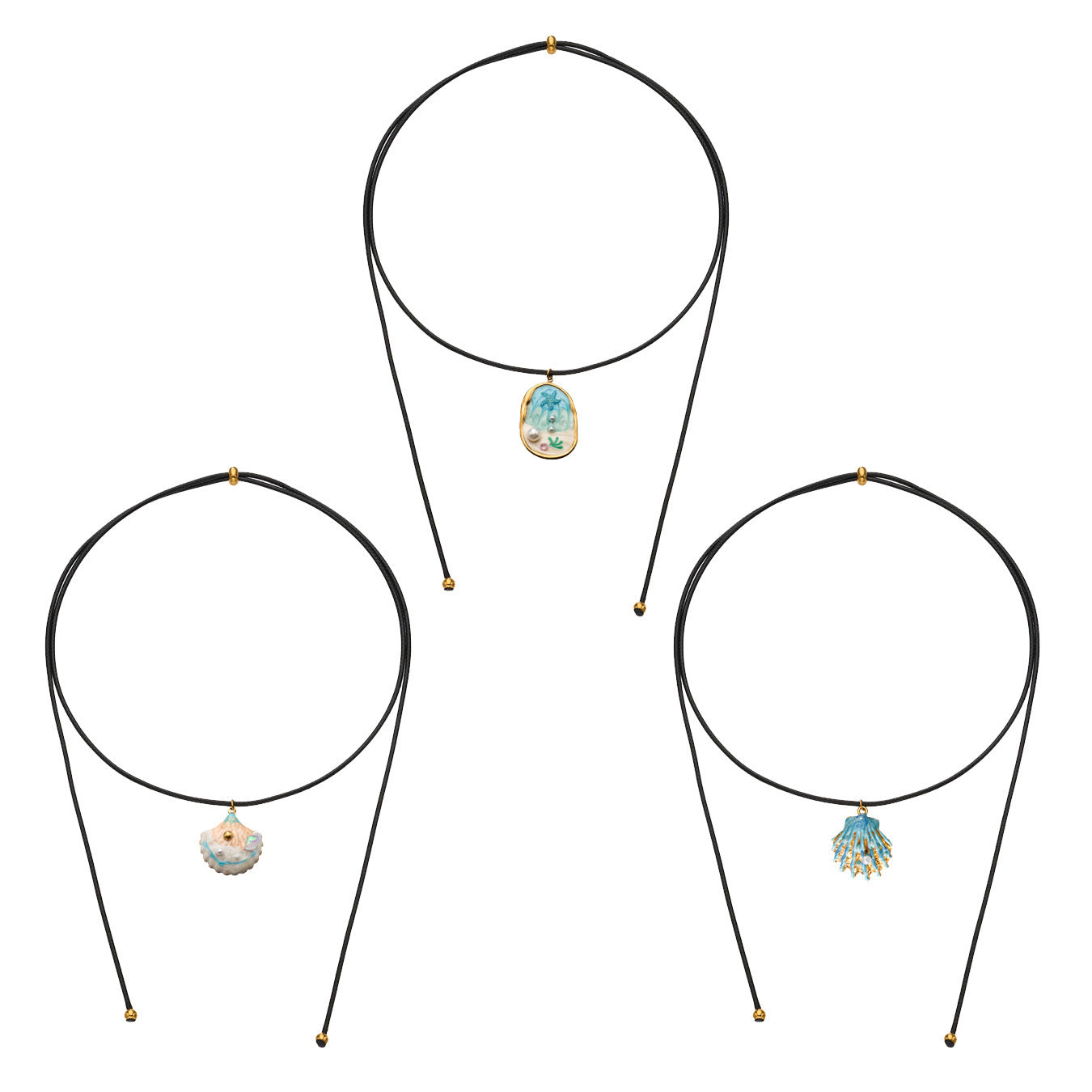Stainless Steel Enamel Shell And Pearl Necklace