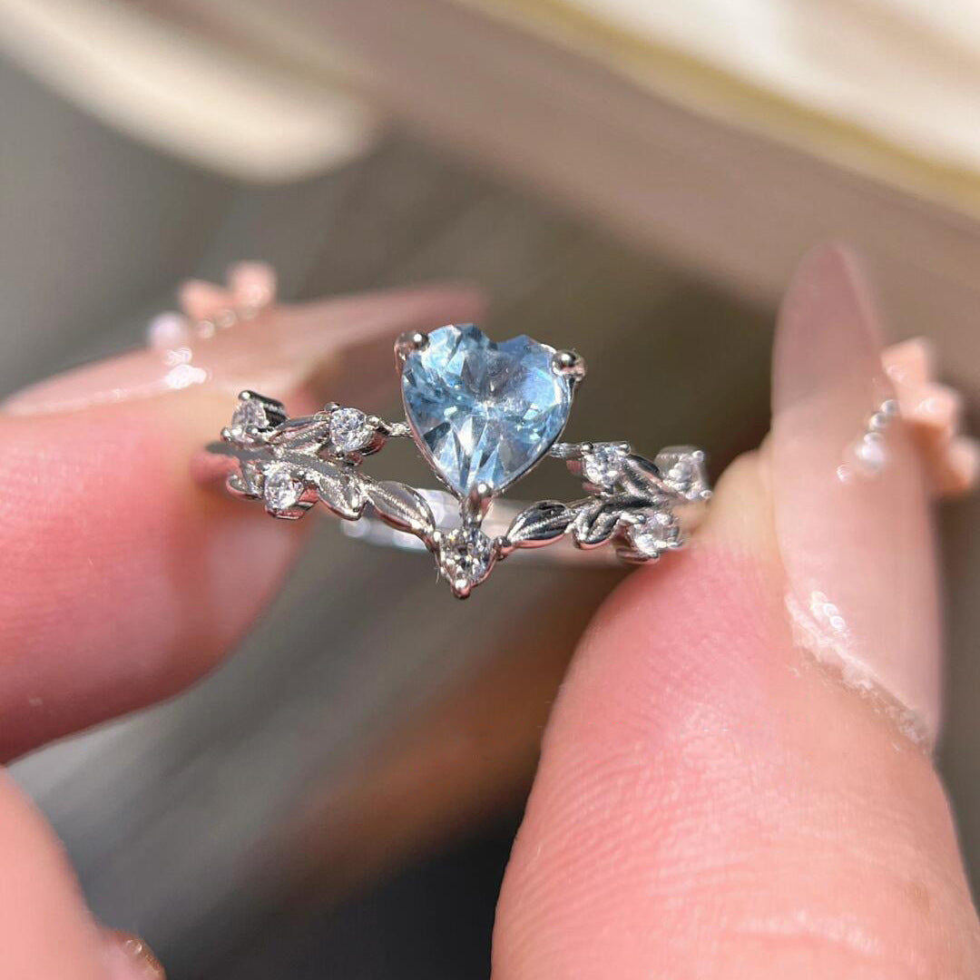 Silver Heart Zircon Open Ring Niche Design Light Luxury Hand Jewelry