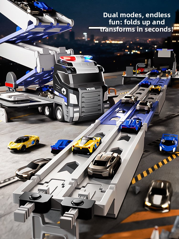 Transforming Police Car Toy With Track And Ejection Launcher Features