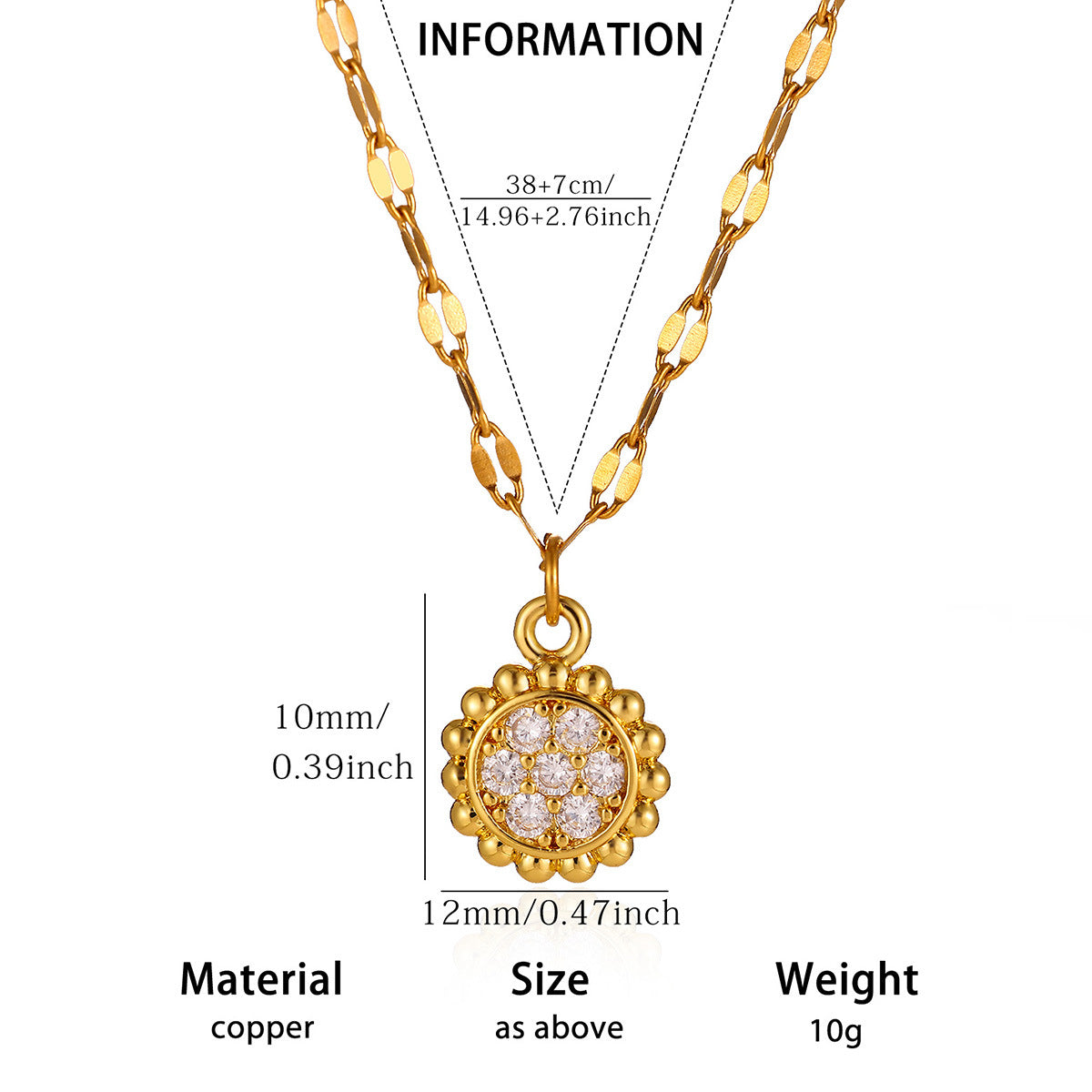 New Copper Zircon Gold-Plated Pendant Necklace