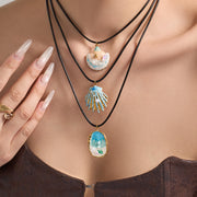 Stainless Steel Enamel Shell And Pearl Necklace