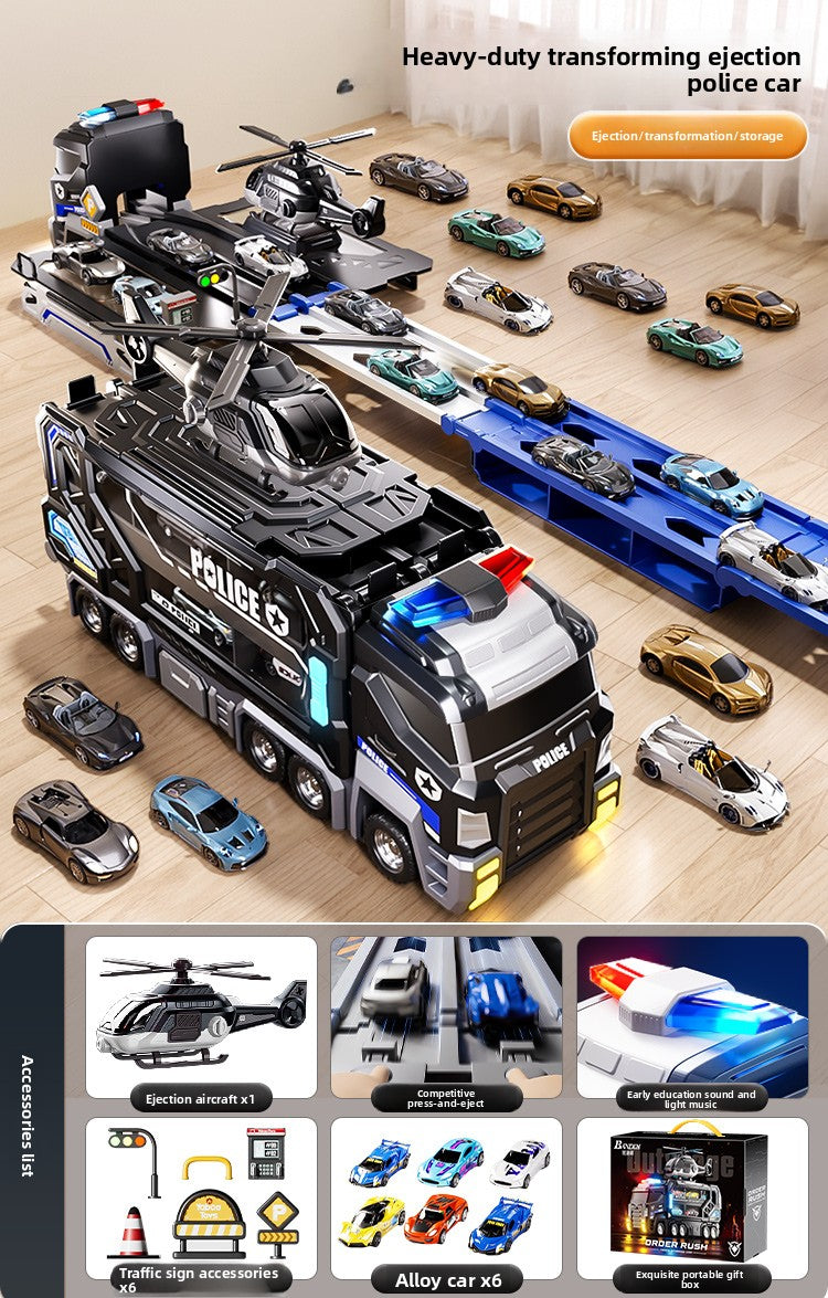 Transforming Police Car Toy With Track And Ejection Launcher Features