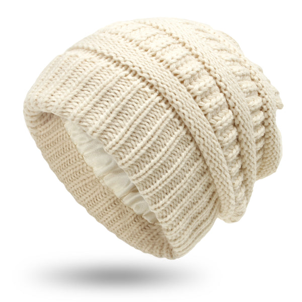 Women’s Satin-Lined Woolen Knit Hats – Warm Winter Hats for Protective Hairstyles