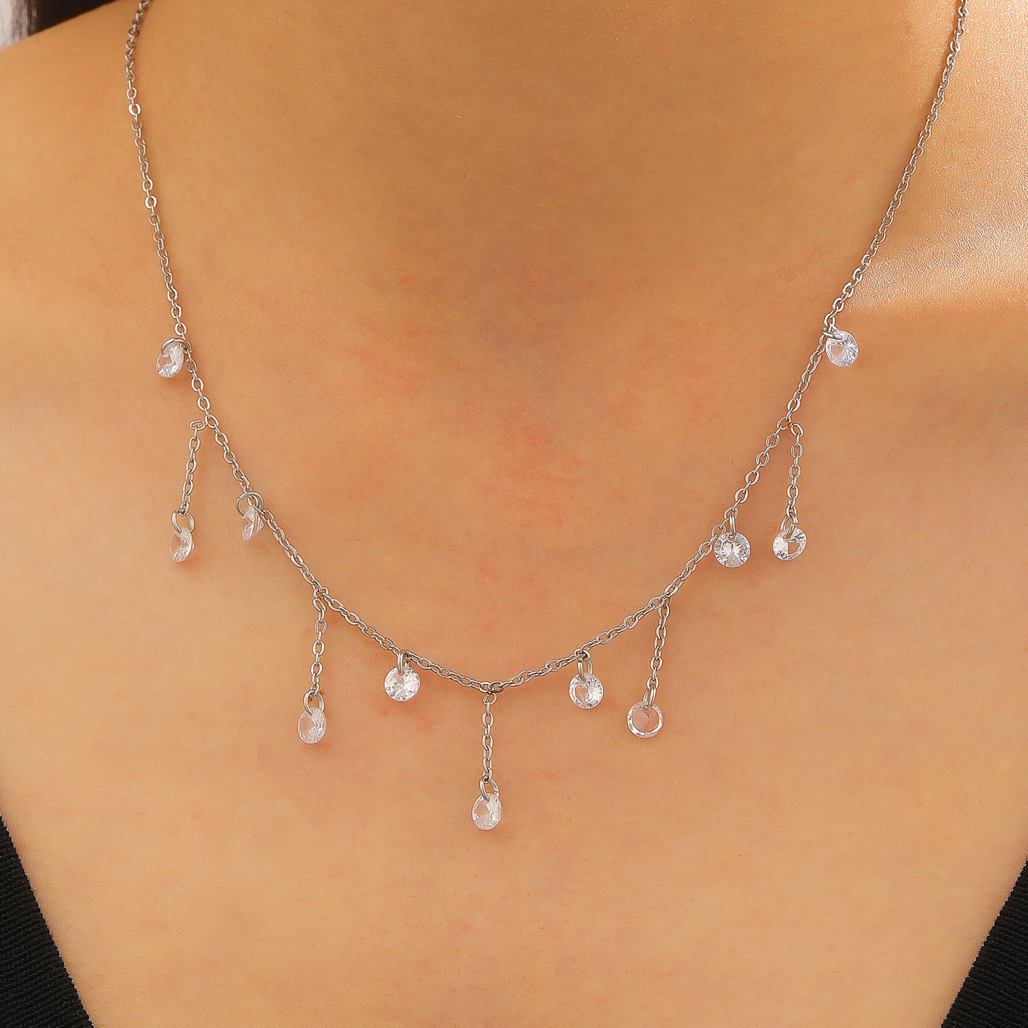 Exquisite Zircon Tassel Stainless Steel Minimalist Jewelry Necklace