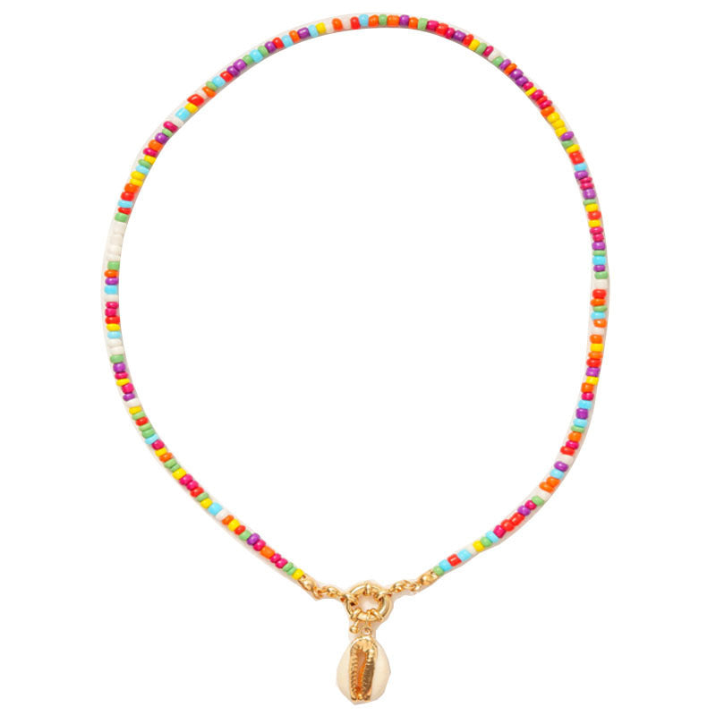 Colorful Rice Bead Shell Pendant Necklace For Women