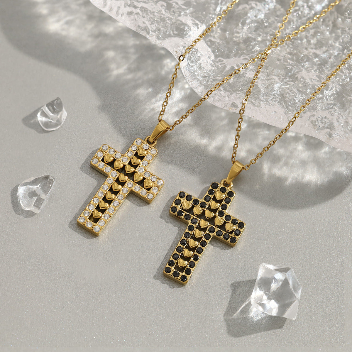Cross Pendant Full Of Diamonds 18K Gold All-Match Non-Fading Clavicle Chain