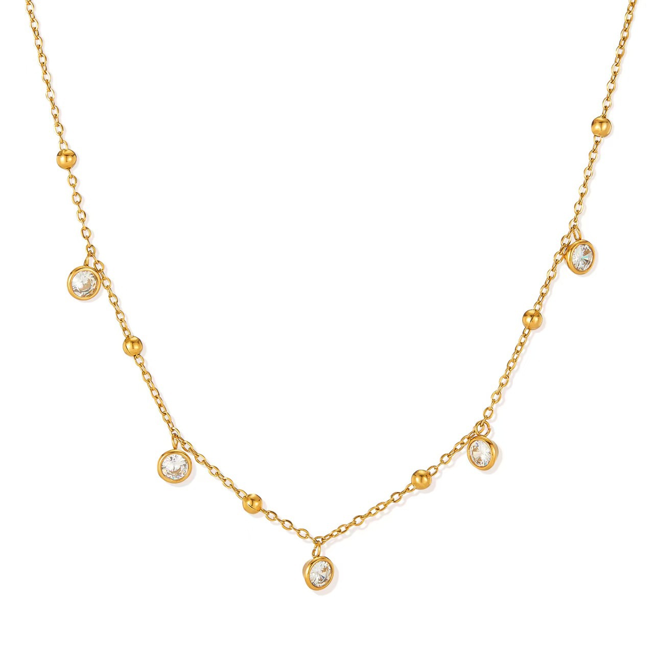 Minimalist White Enamel Pendant Necklace 18K Gold Plated Stainless Steel