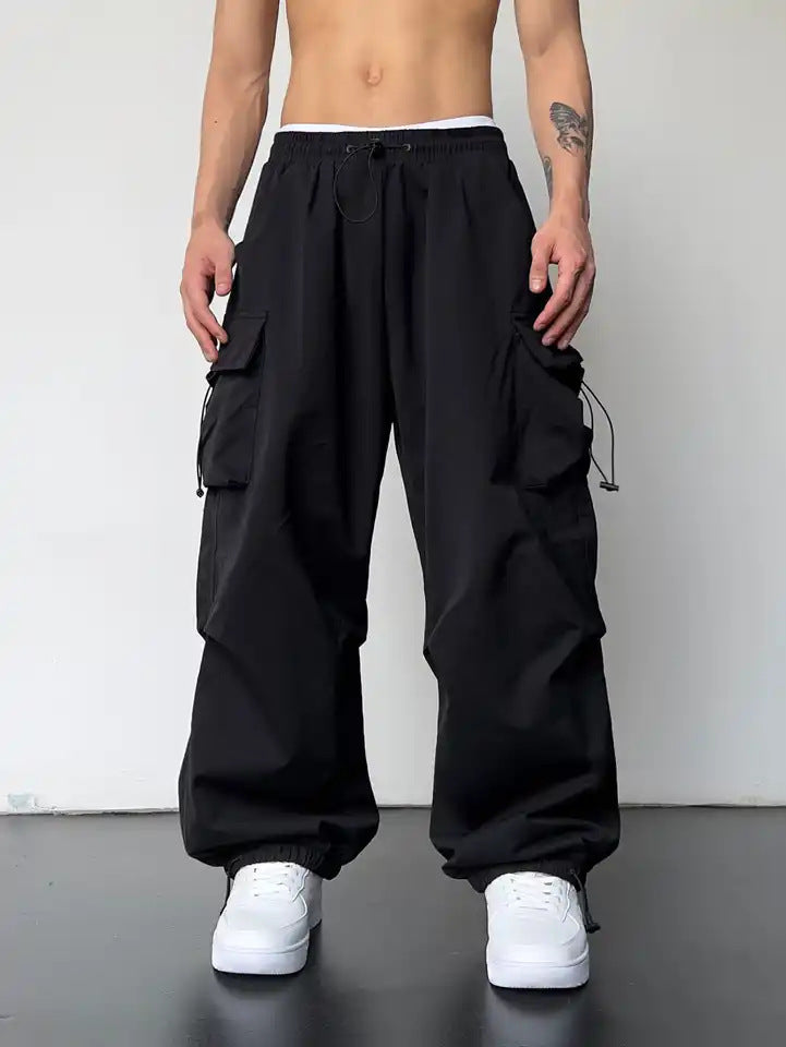 Mens High Waist Wide Leg Casual Pants