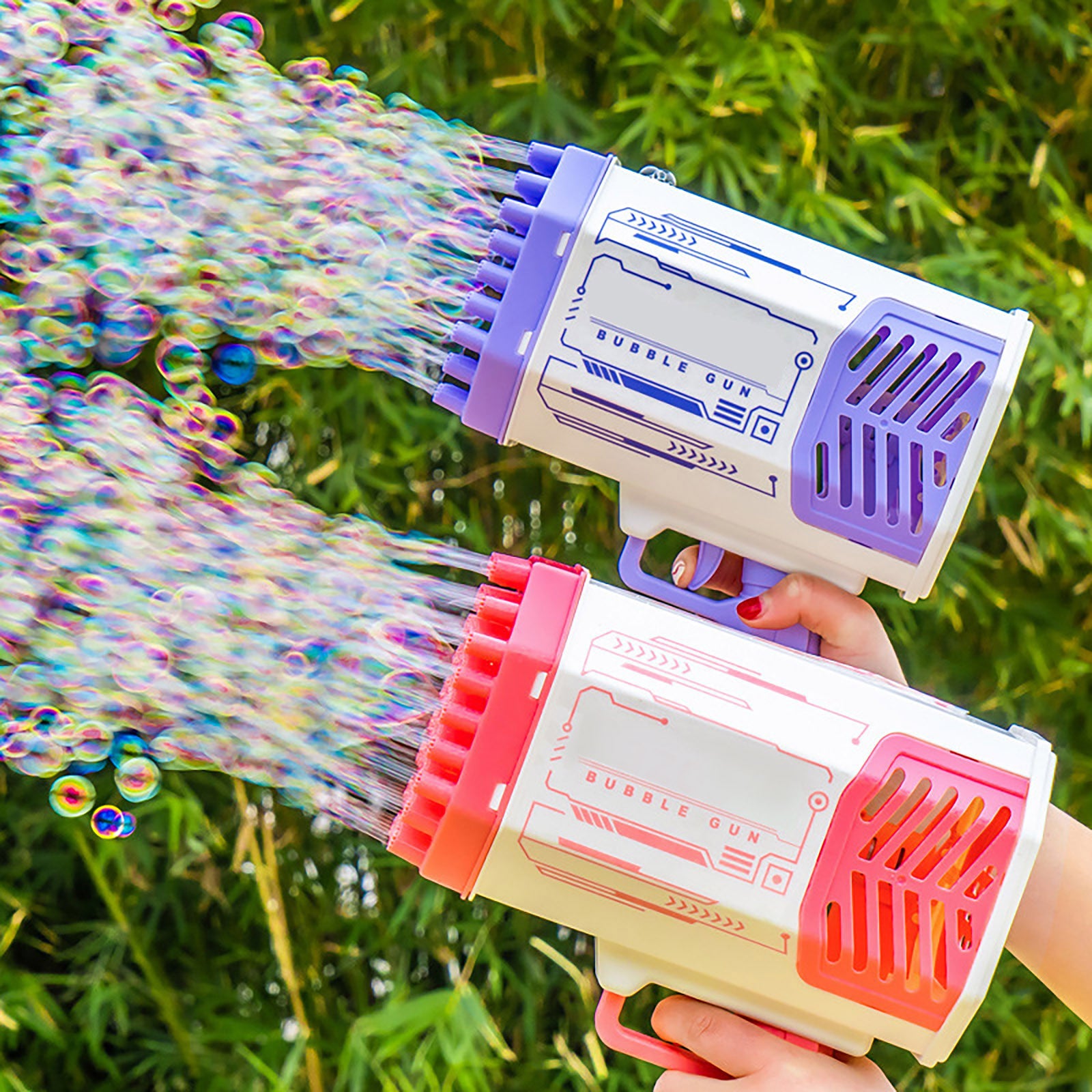 Rocket 69-Hole Bubble Gun – Automatic Soap Bubble Machine with LED Lights